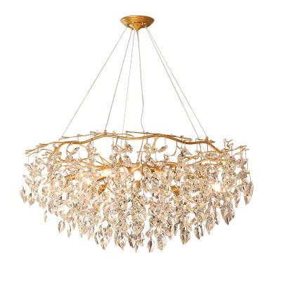 China Living Room Light Luxury Luxury Hotel Led Lamp Big Gold Round Ceiling Mounted Lighting Aluminum Pendant Lights Crystal Chandelier for sale