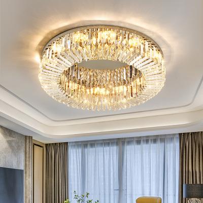 China Contemporary Luxury Led Ceiling Chandelier Decorative Round Chrome Led Modern Gold K9 Crystal Ceiling Light Bedroom Ceiling Lamp for sale