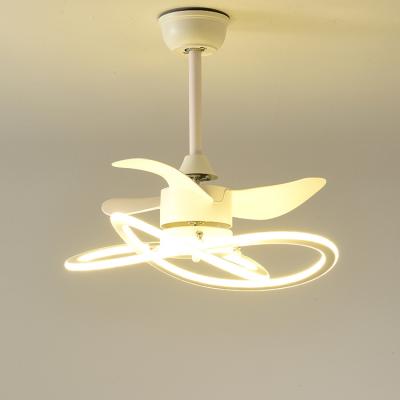 China Restaurant Bedroom Hanging Single Function Dual Function Fashion Fan Lamp Black / White Modern Draw And Project Led Fan Lamp for sale