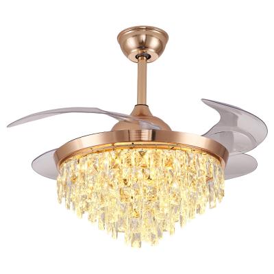 China Modern High Quality Ceiling Fan Lights Home Fan Crystal Chandeliers Crystal With Remote Control Invisible Fan Blade Lamp Modern Hotel for sale