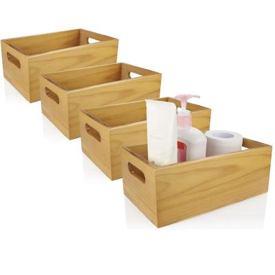 China A Nautical Chose Pine Wood Open Box Organizer 4 Pack Wooden Storage Containers, 6x10 with Handle for Bathroom and Kitchen for sale