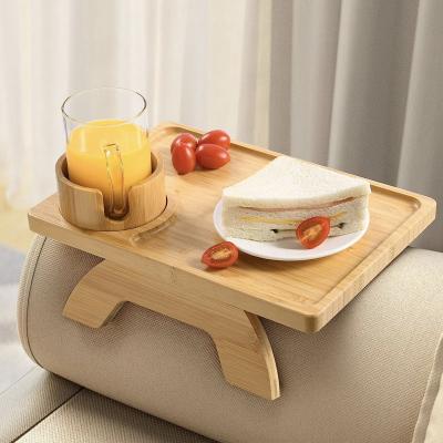 China Factory Direct Viable Foldable Sofa Tray 360 Phone Holder Couch Arm Table Rotating Sofa Arm Tray Bamboo Table For Flexible Couch for sale