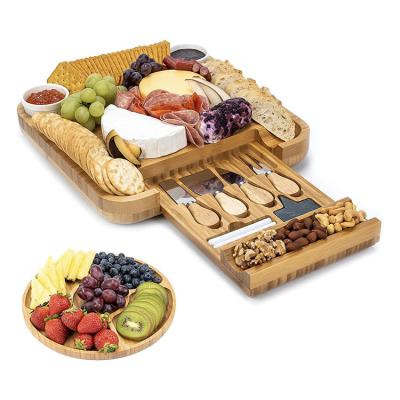 China Acacia Wood Sustainable Bamboo Cheese Cutting Tray Serving Board with Slate Board and Knife Set for sale