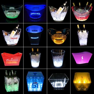 China Viable Elegant Transparents Screen Print Plastic Bucket LED Lighting RGB Flashing Plastic Ice Bucket for sale