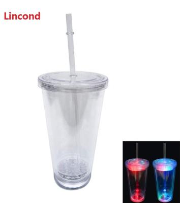 China Eco-friendly 16 oz 500ml Straw Cup Illuminating Plastic Double Wall Led Tumbler Cup With Straw for sale