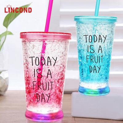 China 2022 Viable New Release Led Plastic Double Tumbler Wall Light Up Cup With Lid And Straw for sale