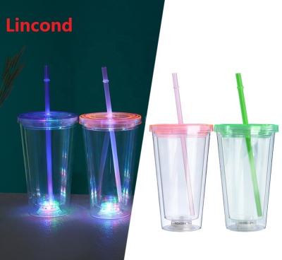 China High Quality 16oz Viable Led Light Up Double Wall Plastic Cups With Lids And Straws Led Tumbler Cups Wholesale for sale