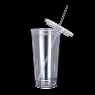 China 20OZ Hot Sale Eco-Friendly Double Wall Tumbler Cup 20OZ Acrylic Clear OEM PLA Plastic Mug With Straw for sale