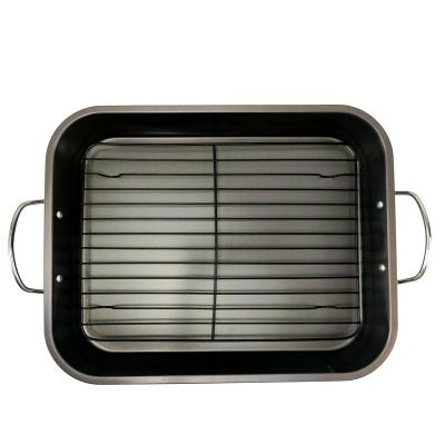 China 4 L Sustainable Carbon Steel Rack Pan with Nonstick Coating Rack Grill Pan with Two Handles Turkey Rotisserie Pan for sale