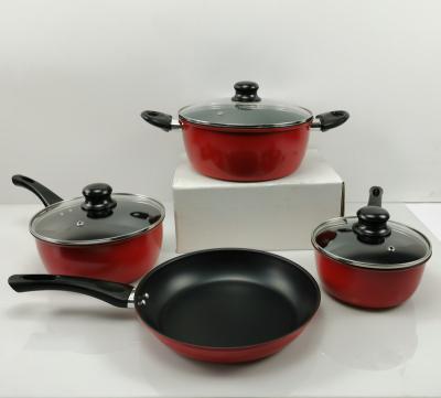 China Sustainable Carbon Steel Nonstick Cookware Set Red Cookware Set 7 Pcs for sale