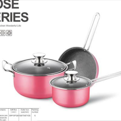 China Sustainable 5 Pcs Non-Stick Cookware Set Pink Cookware Sets for sale