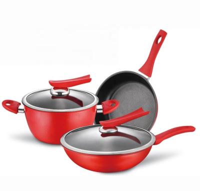 China 5 Pcs Sustainable High Quality Carbon Steel Cookware Sets Bakelite Handle Cooking Sets Cast Iron Cookware for sale