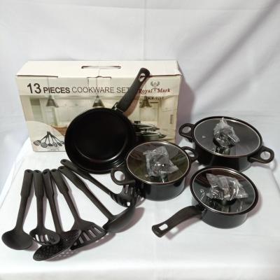 China Sustainable Nonstick Cookware Set Black Carbon Steel Set 7 Pcs for sale