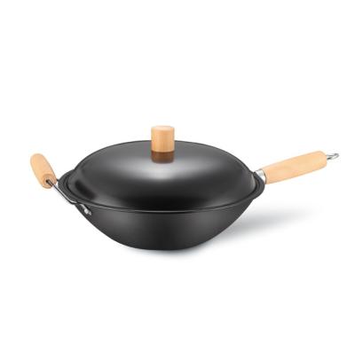 China Viable Hot Selling Chinese Black Wok Steel Wok With Metal Cover for sale