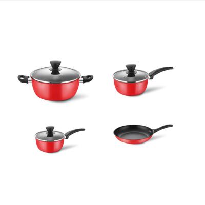 China Sustainable 7pcs Cooking Pots And Pans Cookware Set Carbon Steel With Original Eco Type Pcs Handle Glass-metal Exterior Feature Material for sale