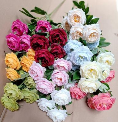 China Silk Fabric and Plastic Ornament Silk Tea Roses Flower Decoration Wedding Artificial Flower Camellia for Wholesales for sale