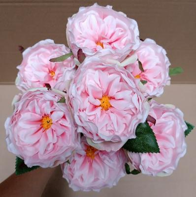 China 7 Heads Hot Sale Wedding Decor Silk Fabric And Plastic Artificial Flowers Rose Bouquets Decoration Flower for sale