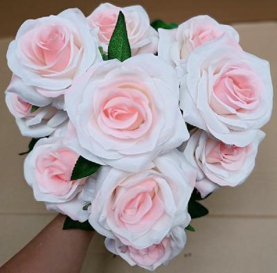 China High Quality Silk Fabric 10 Heads Rose Bouquet Artificial Flower Silk Rose Wedding Bouquet for sale