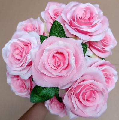 China 10heads Champagne Roses Silk Bridal Bouquet Decoration Silk Cloth Artificial Flowers For Wedding for sale