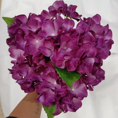 China Wholesale More Lifelike Artificial Hydrangea Fabric 7 Color Plastic Silk Head Flower Hydrangea Wedding Decoration for sale