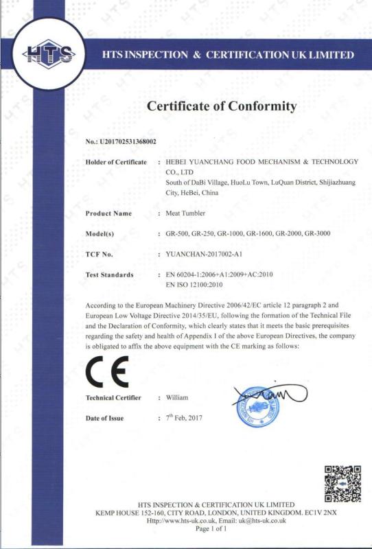 CE - Hebei Yuanchang Food Mechanism & Technology Co., Ltd.