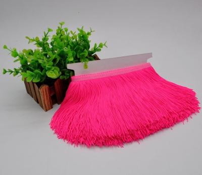 China Fluorescent pink color custom design rayon fringes trimming for garment clothes decoration for sale