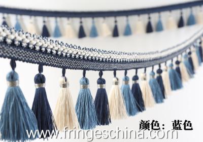 China Handmade fashionable chain beads lace tassels fringes for curtain/sofa/pillow/stage decoration for sale