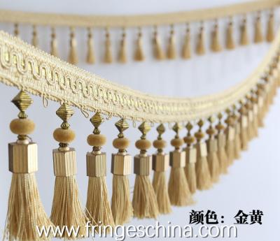 China Handmade fashionable chain beads lace tassels fringes for curtain/sofa/pillow/stage decoration for sale