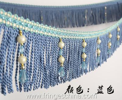 China Handmade fashionable chain beads lace tassels fringes for curtain/sofa/pillow/stage decoration for sale