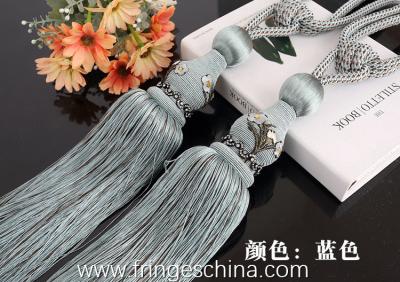 China Delicate custom long tassel fringe trimming for curtain attractive tieback hanging ball for sale