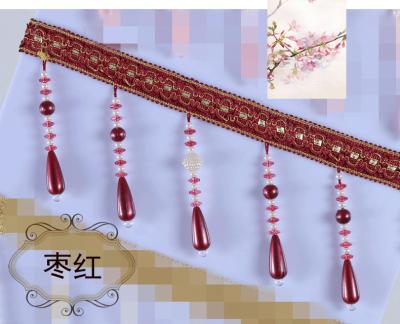 China Handmade fashionable chain beads lace tassels fringes for curtain/sofa/pillow decoration for sale