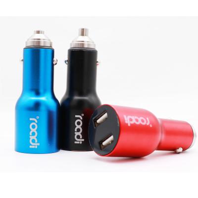 China Roadi IC1 Dual Port Metal Type Smart Wireless QC 3.0 Micro Phone Car Charger Electric Charger for sale