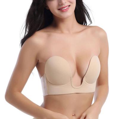 China Antibacterial Women's Underwear Push Up Bra Silicone u Adhesive Bra Deep Plunge Bra for sale