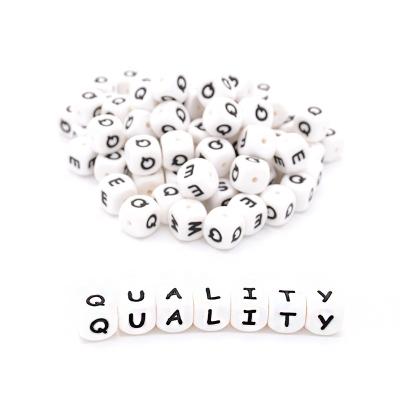 China BPA Free Baby Teether Food Grade Pacifier Clip Maker English Alphabet Printed Silicone Letter Funny Loose Beads 12mm Bpa for sale