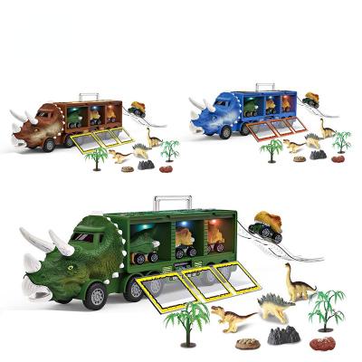 China Toy New Pull Back Dinosaur Transport Carrier Truck Toy Friction With Dinosaur Car Toys Sound Light Dinosaur Toy Car With Launcher for sale