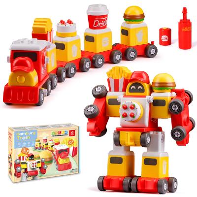 China Designed for Hot Selling Amazon ROD Small Hands Toys for Boys Girls Take Apart Burger Robot Train Set 2 in 1 Building Transforming Toys for sale