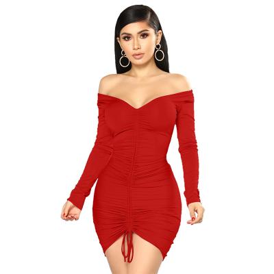 China Anti-Static Spring Sexy Deep V Off The Shoulder Wrap Sexy Long Sleeve Bodycon Tight Dress For Sale for sale