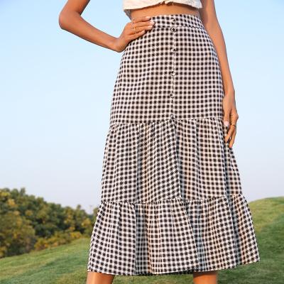 China High Quality Anti-static Women's Summer New Arrival Plaid Pleat High Waist Split Fashion Casual Skirt for sale