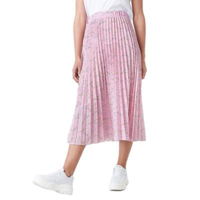 China Plus Size Summer Polyester Pink High Waist Midi Skirts 100% Pleated A Line Loose Skirt for sale