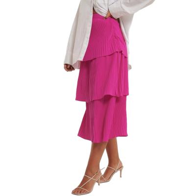 China New Fashion Women's Plus Size High Waist Solid Color Pleated Layered Quilting Skirt for sale