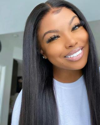 China Straight 2022 New Trends Fast Shipping Natural Black Straight Lace Front Wigs Hair For Black Women for sale