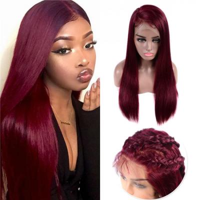 China Glueless Wigs with 4 Combs (Two Sides & Front & Back). Wholesale LWIGS 99J Silky Straight Burgundy Color 13x4 Lace Frontal Wigs Brazilian Remy Long Human Hair Lace Front Wigs for sale