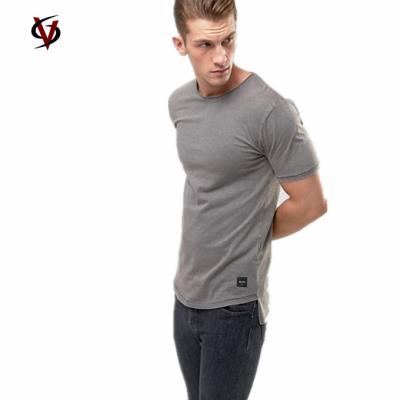 China Blank 95% Cotton 5% Spandex Gym T Shirt Slim Fit Mens Longline dropped Hem T Shirt Custom Embroidered Fitness T Shirt for sale