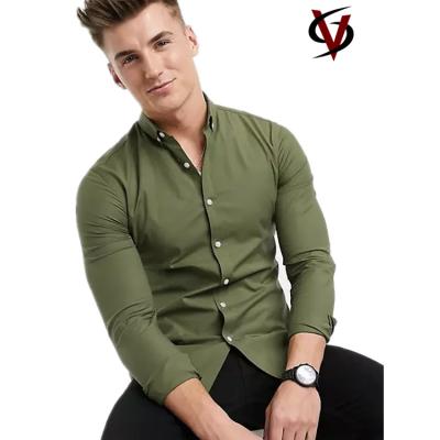 Китай Formal Dress Shirts 93% Cotton 7% Elastane Long Sleeve Muscle Fit Shirt in Green продается