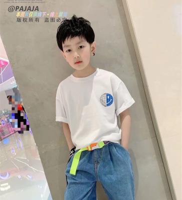 China 2022 new summer children's pure round neck T-shirt 3-12 years 110-160cm cotton short-sleeved sweater for sale