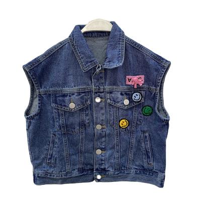 China 2022 Spring New Boys And Girls Vest Breathable With Smile Face Printed Denim Vest for sale