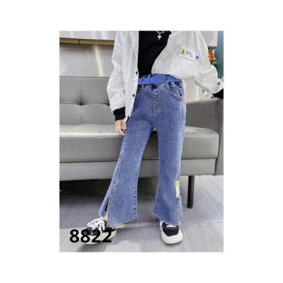 China 2021 hot-selling children's clothing Anti-wrinkle high street blue casual fashion bootcut unisex waist kid jeans for sale