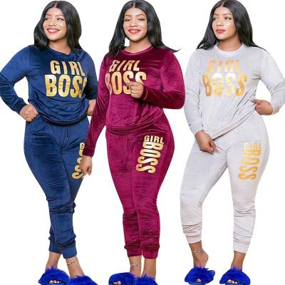 China New Arrivals Anti-pilling Plus Size Autumn Clothing Velvet Tracksuit Letter Printed Casual Spring Trousers&Pants Outfits Women Two Piece Set for sale