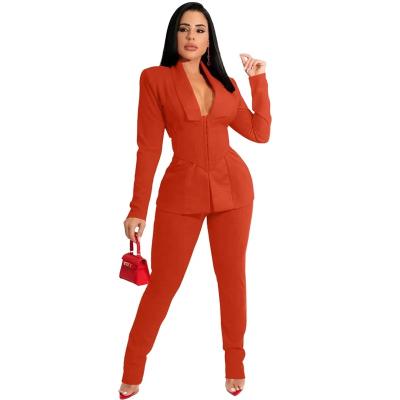 China Elegant Viable Business Women 2 Piece Pants Set Ladies Solid Color Career Jacket Women Blazer Pant Suits Set Two Piece Sets for sale