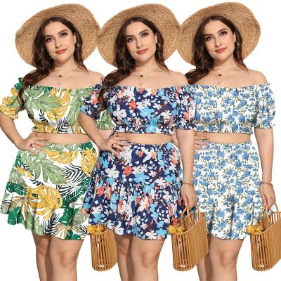 China Vestidos Anti-Static 2 Pieces Set Women Border Floral Boho Girl Wholesale Print Beach Bohemian Dress Plus Size 4XL Casual Dress For Fat Woman for sale